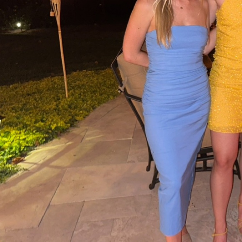 Anthropologie Blue Strapless Midi Dress - Picture 3 of 5
